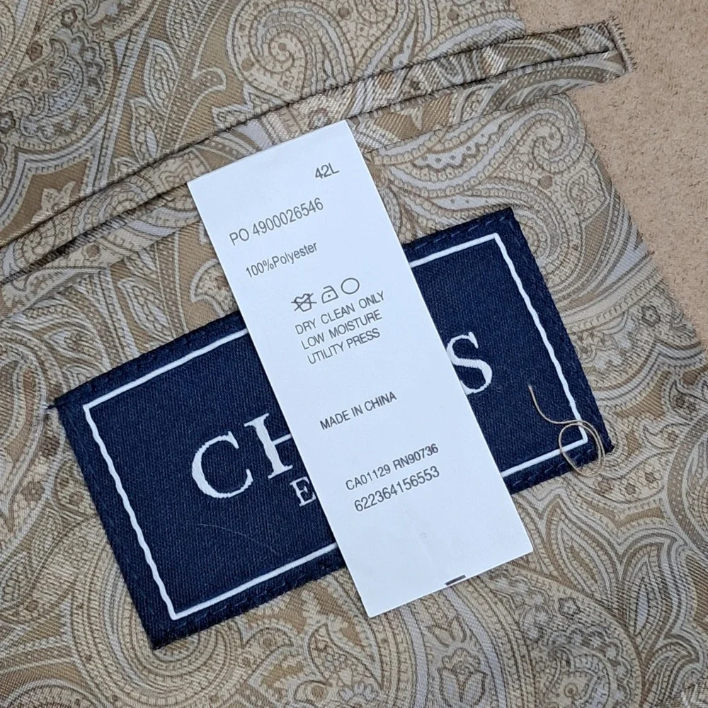 Chaps Mens 42L‎ Tan Faux Suede Two Button Blazer Sport Coat Paisley Lining 6601